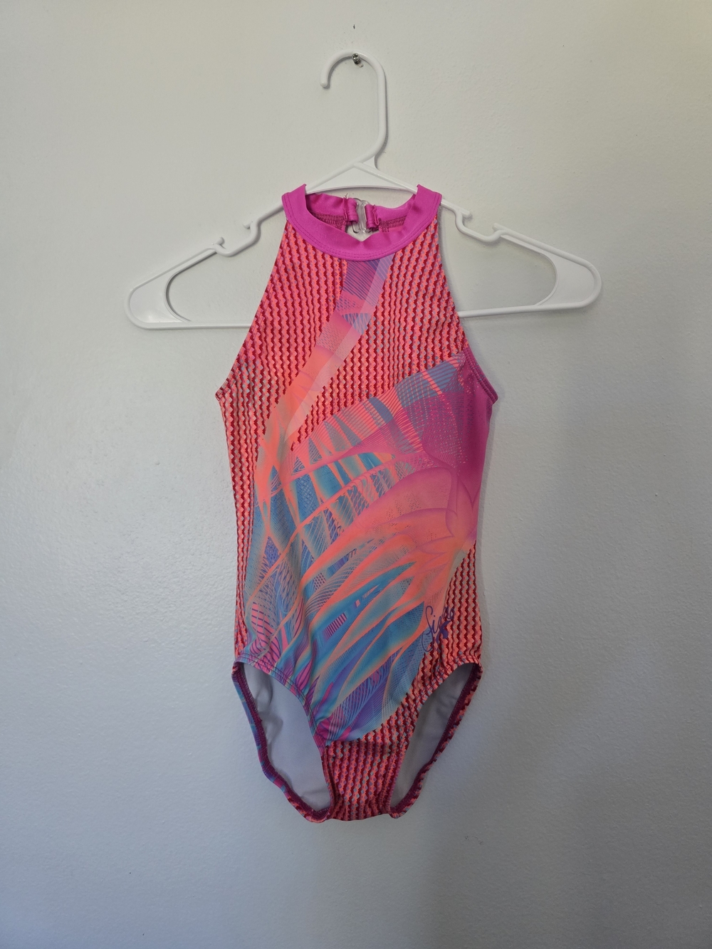 GK Elite Simone Gymnastics Leotard Child Medium CM Pink Clip Neck